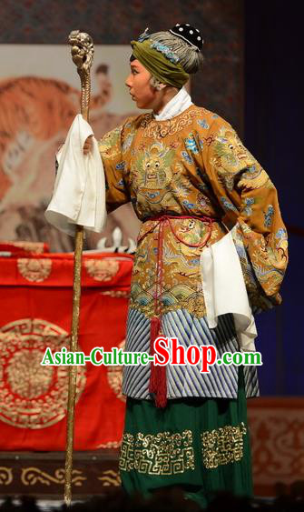 Chinese Hebei Clapper Opera Pantaloon She Saihua Garment Costumes and Headdress Yuan Men Zhan Zi Traditional Bangzi Opera Elderly Female Dress Laodan Apparels