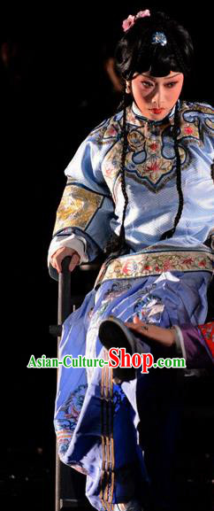 Chinese Hebei Clapper Opera Young Female Zhi Shou Garment Costumes and Headdress Golden Lock Notes Traditional Bangzi Opera Actress Dress Distress Woman Apparels
