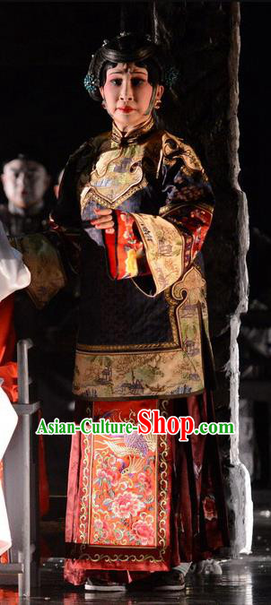 Chinese Hebei Clapper Opera Elderly Female Cao Qiqiao Garment Costumes and Headdress Golden Lock Notes Traditional Bangzi Opera Dame Dress Apparels