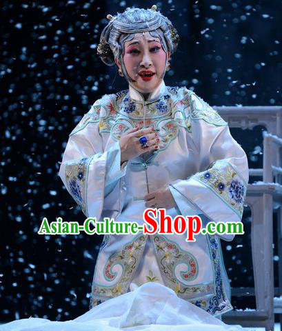Chinese Hebei Clapper Opera Elderly Woman Garment Costumes and Headdress Golden Lock Notes Traditional Bangzi Opera Rich Dame Dress Pantaloon Cao Qiqiao Apparels