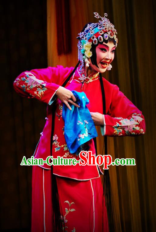 Chinese Hebei Clapper Opera Actress Cui Xiuying Garment Costumes and Headdress Xi Rong Gui Traditional Bangzi Opera Hua Tan Red Dress Diva Apparels