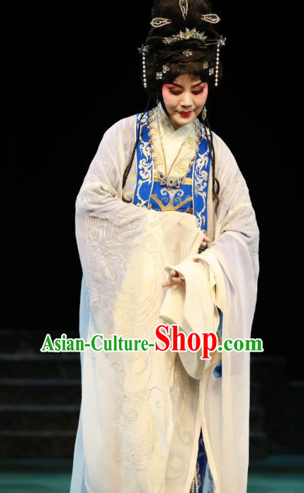 Chinese Hebei Clapper Opera Princess Garment Costumes and Headdress Te Bai City Traditional Bangzi Opera Hua Tan Dress Actress Apparels