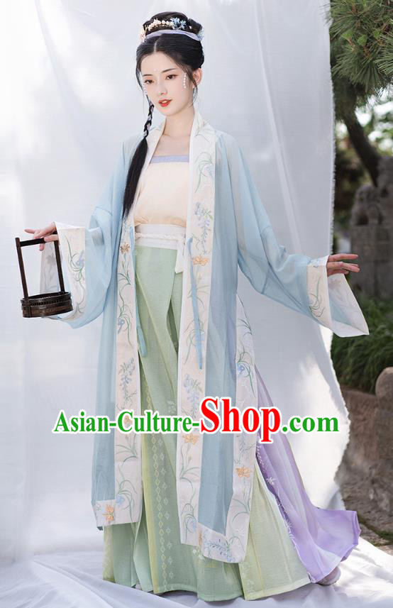 Chinese Ancient Village Girl Embroidered Hanfu Dress Apparels Traditional Song Dynasty Civilian Lady Historical Costumes for Women