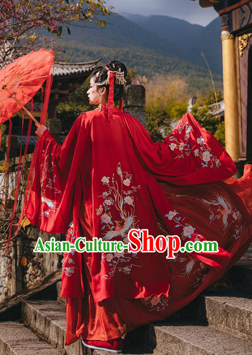 Chinese Ancient Wedding Embroidered Red Hanfu Dress Apparels Traditional Tang Dynasty Court Princess Historical Costumes Complete Set for Women