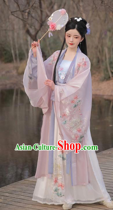 Chinese Ancient Palace Lady Embroidered Hanfu Dress Apparels Traditional Tang Dynasty Court Princess Historical Costumes Complete Set