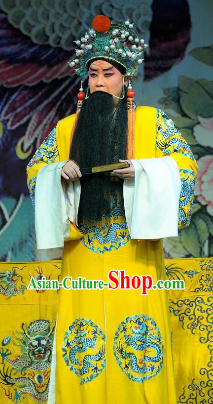 Da Jin Zhi Chinese Bangzi Opera Tang Emperor Apparels Costumes and Headpieces Traditional Shanxi Clapper Opera Laosheng Garment Elderly Lord Clothing