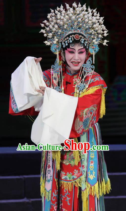 Chinese Shanxi Clapper Opera Princess Garment Costumes and Headdress Traditional Bangzi Opera Hua Tan Red Dress Court Woman Apparels