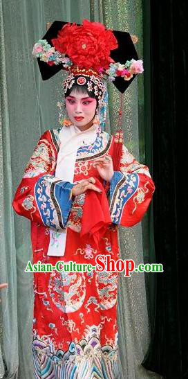Chinese Shanxi Clapper Opera Princess Tao Hua Garment Costumes and Headdress San Guan Pai Yan Traditional Bangzi Opera Hua Tan Dress Court Lady Apparels