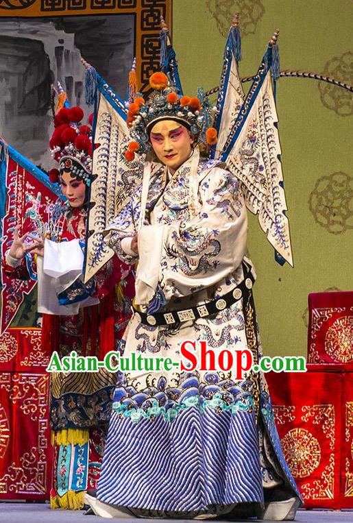 San Guan Pai Yan Chinese Bangzi Opera Military Officer Apparels Costumes and Headpieces Traditional Shanxi Clapper Opera General Garment Yang Zongbao Kao Clothing with Flags