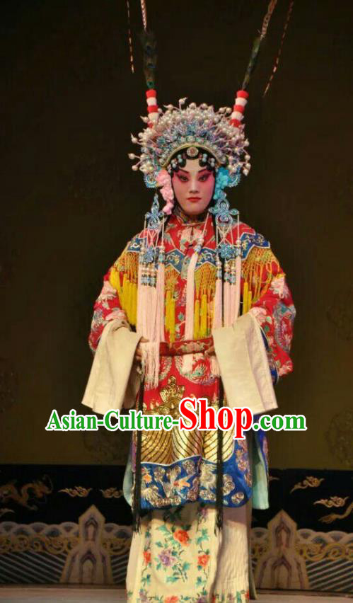 Chinese Shanxi Clapper Opera Hua Tan Garment Costumes and Headdress San Guan Pai Yan Traditional Bangzi Opera Princess Dress Diva Apparels