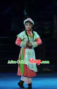 Chinese Shanxi Clapper Opera Young Lady Garment Costumes and Headdress Ping Cheng Fu Traditional Bangzi Opera Actress Dress Diva Feng Yan Apparels