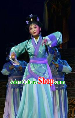 Chinese Shanxi Clapper Opera Court Maid Feng Yan Garment Costumes and Headdress Ping Cheng Fu Traditional Bangzi Opera Actress Dress Young Lady Apparels