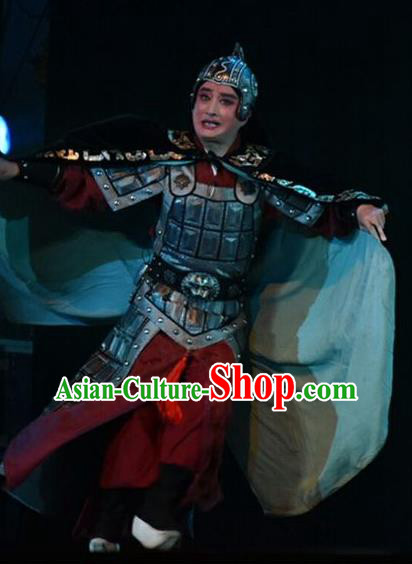 Ping Cheng Fu Chinese Bangzi Opera General Armor Apparels Costumes and Headpieces Traditional Shanxi Clapper Opera Garment Martial Male Clothing