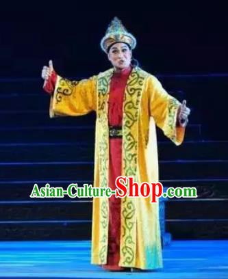 Ping Cheng Fu Chinese Bangzi Opera Young Male Apparels Costumes and Headpieces Traditional Shanxi Clapper Opera Xiaosheng Garment Crown Prince Clothing