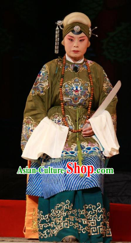 Chinese Shanxi Clapper Opera Laodan She Saihua Garment Costumes and Headdress Pan Yang Song Traditional Bangzi Opera Dame Dress Dowager Countess Apparels