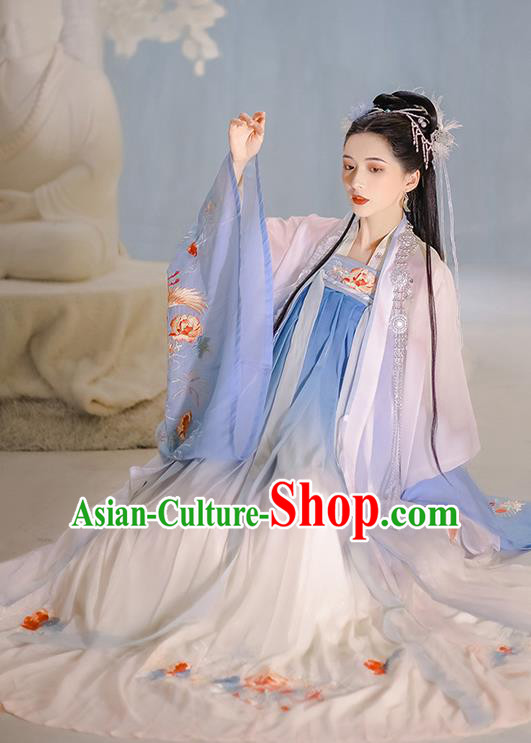 Chinese Drame Ancient Goddess Embroidered Hanfu Dress Apparels Traditional Tang Dynasty Royal Princess Historical Costumes Complete Set