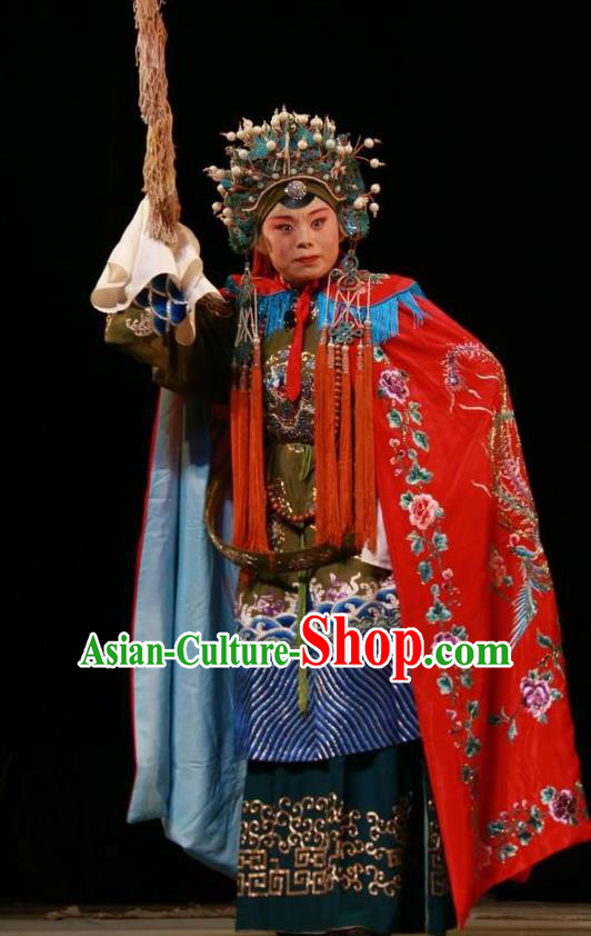 Chinese Shanxi Clapper Opera Countess Garment Costumes and Headdress Pan Yang Song Traditional Bangzi Opera Dame She Saihua Dress Elderly Female Apparels
