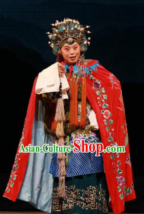 Chinese Shanxi Clapper Opera Countess Garment Costumes and Headdress Pan Yang Song Traditional Bangzi Opera Dame She Saihua Dress Elderly Female Apparels