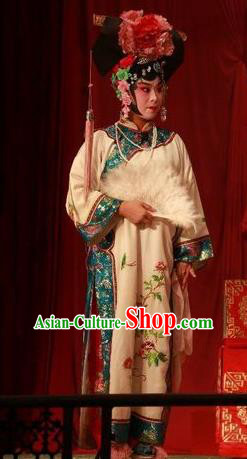 Chinese Shanxi Clapper Opera Princess Garment Costumes and Headdress Ba Lang Ci Xiao Traditional Bangzi Opera Young Female White Dress Diva Apparels