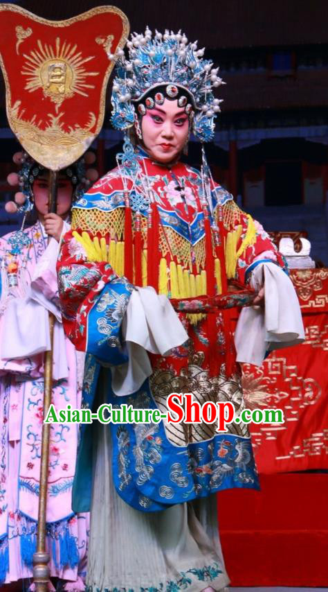 Chinese Shanxi Clapper Opera Hua Tan Garment Costumes and Headdress Zhong Bao Guo Traditional Bangzi Opera Actress Dress Imperial Consort Li Apparels