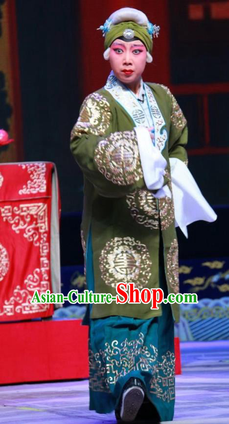 Chinese Shanxi Clapper Opera Laodan She Saihua Garment Costumes and Headdress Women General of Yang Family Traditional Bangzi Opera Elderly Female Dress Apparels