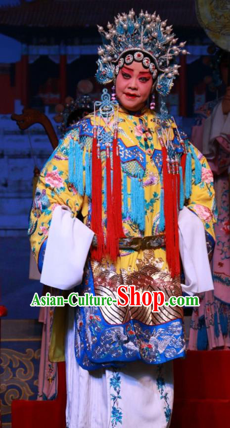 Chinese Shanxi Clapper Opera Hua Tan Garment Costumes and Headdress Zhong Bao Guo Traditional Bangzi Opera Imperial Consort Dress Court Woman Apparels