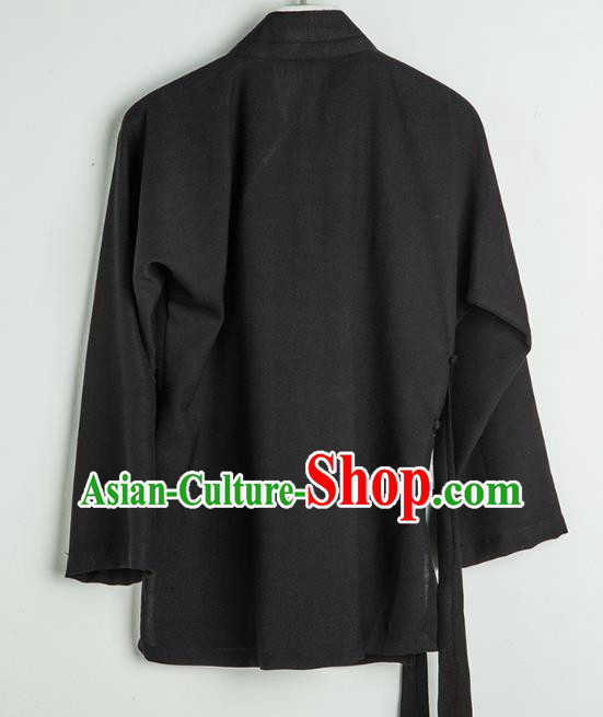 Asian Chinese Traditional Tang Suit Black Flax Shirt Martial Arts Costumes China Kung Fu Upper Outer Garment Clothing for Kids