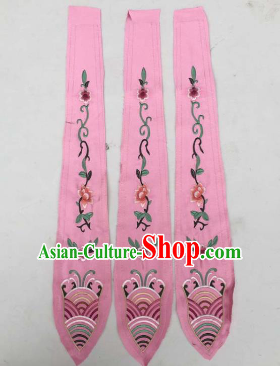 Chinese Traditional Embroidered Flowers Pink Streamer Patch Decoration Embroidery Applique Craft Embroidered Rabbion Accessories