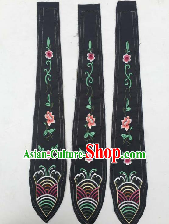 Chinese Traditional Embroidered Flowers Black Streamer Patch Decoration Embroidery Applique Craft Embroidered Rabbion Accessories