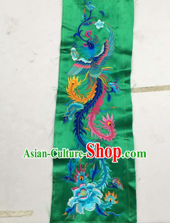 Chinese Traditional Embroidered Phoenix Peony Green Patch Decoration Embroidery Applique Craft Embroidered Dress Accessories