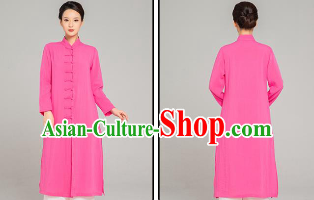 Professional Chinese Tang Suit Rosy Flax Gown and Pants Outfits Martial Arts Costumes Kung Fu Tai Chi Training Garment for Women