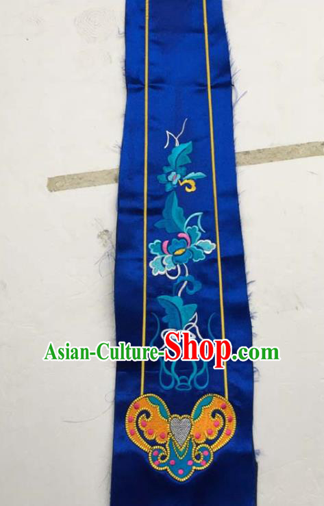 Chinese Traditional Embroidered Butterfly Peony Royalblue Patch Decoration Embroidery Applique Craft Embroidered Dress Ribbon Accessories