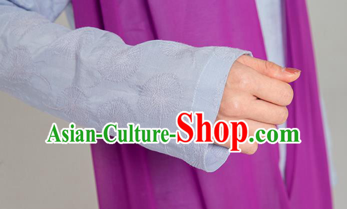 Asian Chinese Traditional Tang Suit Purple Chiffon Cloak Light Blue Dress Martial Arts Costumes China Kung Fu Garment for Women