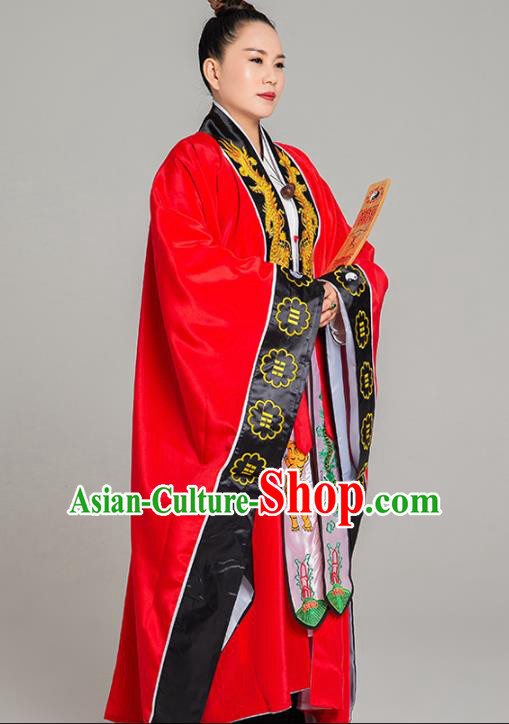 Traditional Chinese Tai Chi Red Eight Diagrams Priest Frock Martial Arts Costumes China Taoist Nun Garment Embroidered Dragon Gown for Women