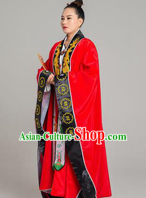 Traditional Chinese Tai Chi Red Eight Diagrams Priest Frock Martial Arts Costumes China Taoist Nun Garment Embroidered Dragon Gown for Women