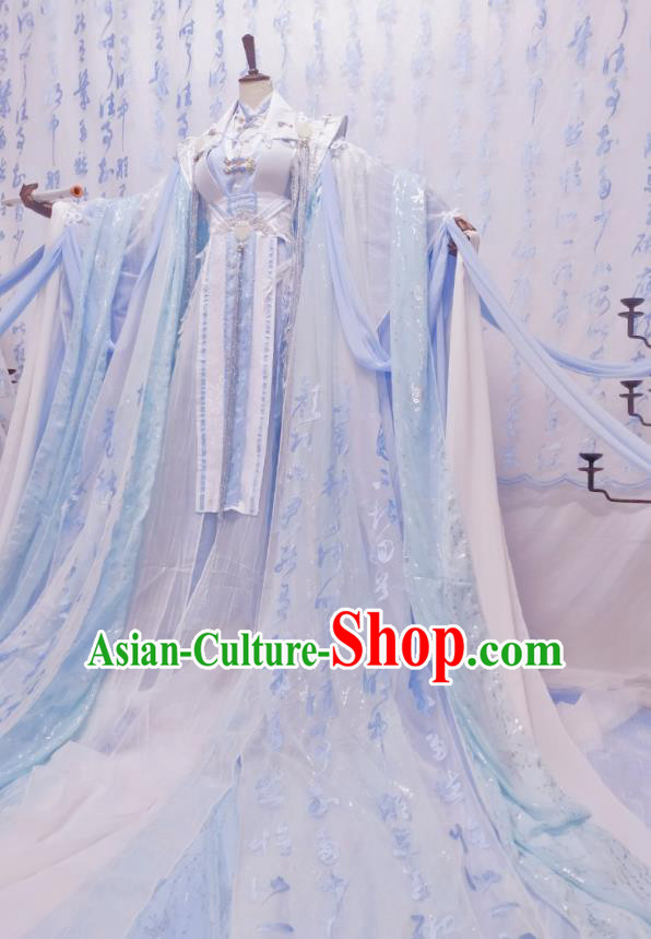 Chinese Traditional Cosplay Blue Hanfu Dress Costumes Ancient Princess Apparels for Women