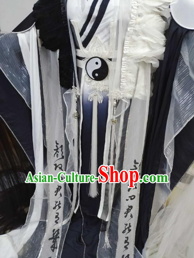 Top Chinese Cosplay Taoist Priest Costume Ancient Swordsman Black Clothing for Men