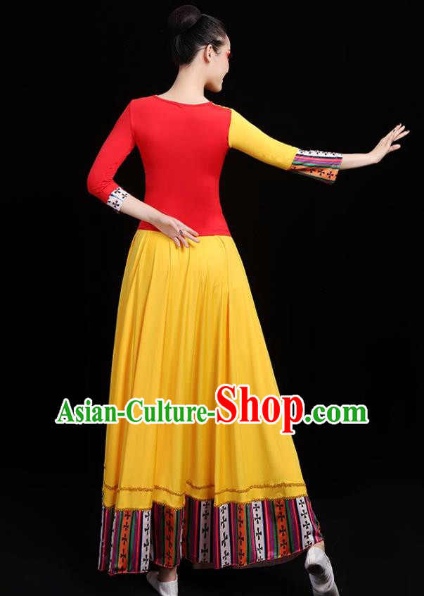Traditional Chinese Folk Dance Costumes Stage Show Garment Yellow Dress for Women