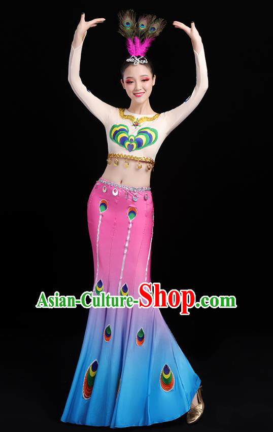Chinese Traditional Dai Ethnic Dance Costumes Folk Dance Apparels Minority Peacock Dance Blouse and Skirt for Women