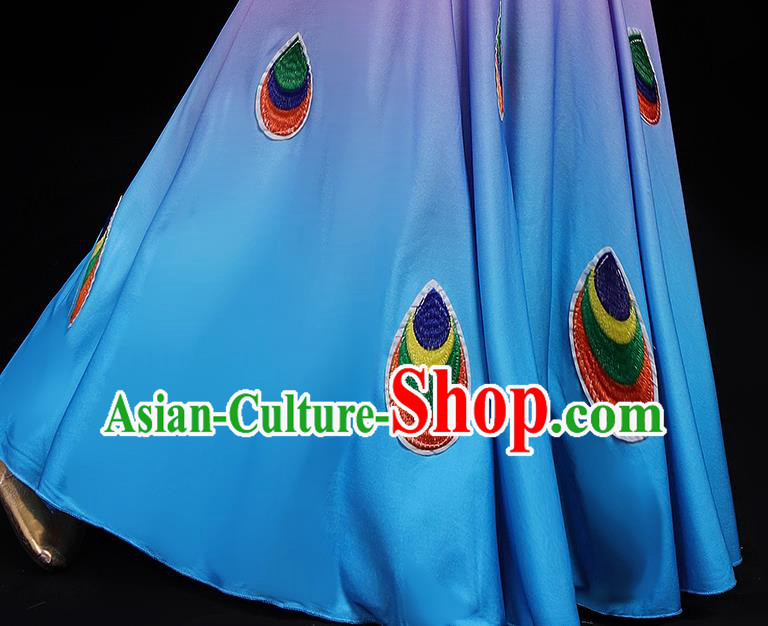 Chinese Traditional Dai Ethnic Dance Costumes Folk Dance Apparels Minority Peacock Dance Blouse and Skirt for Women