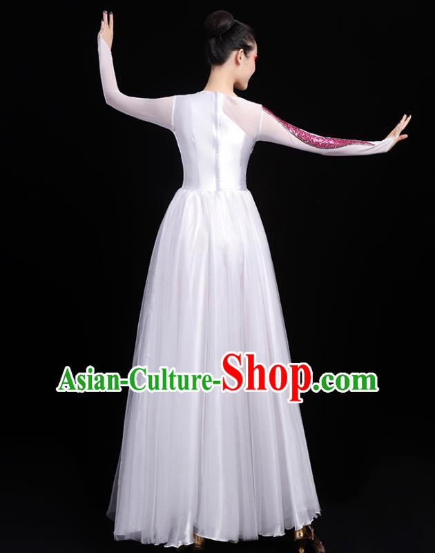 Traditional Chinese Modern Dance Costumes Opening Dance Stage Show Garment Chorus Group Veil Dress for Women