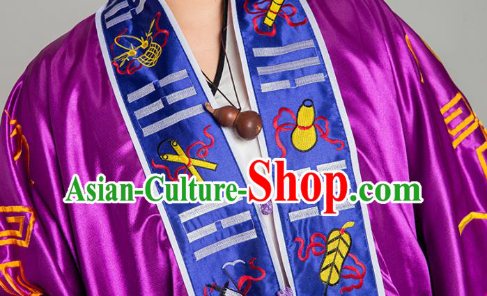 Traditional Chinese Embroidered Dragon Purple Gown Taoist Nun Koshibo Priest Frock Martial Arts Costumes China Taoism Tai Chi Garment for Women