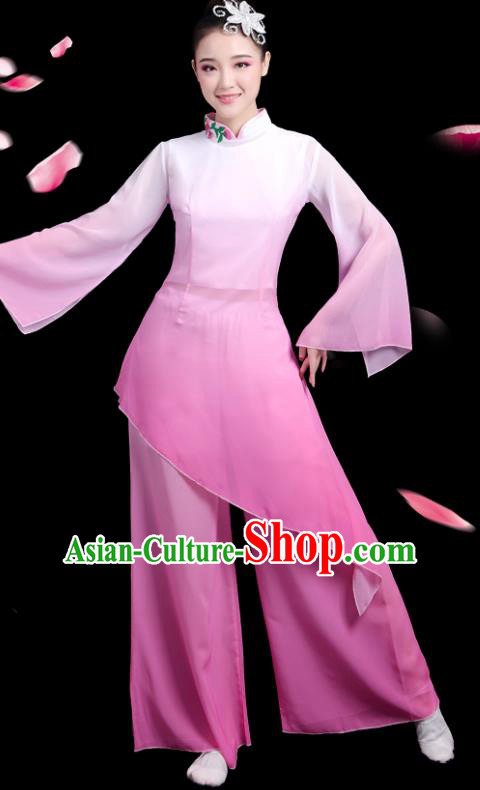 Traditional Chinese Classical Dance Costumes Stage Show Fan Dance Garment Umbrella Dance Pink Blouse and Pants for Women