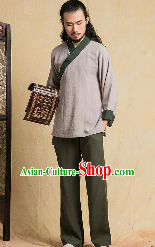 Top Grade Chinese Tai Chi Competition Uniforms Kung Fu Martial Arts Training Costume Shaolin Gongfu Brown Flax Blouse and Pants for Men