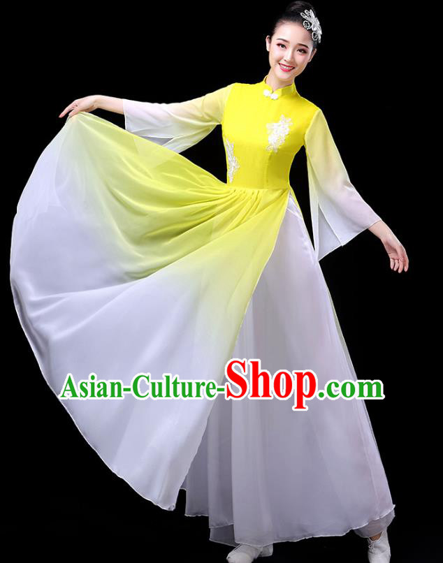 Traditional Chinese Umbrella Dance Costumes Stage Show Fan Dance Garment Classical Dance Yellow Dress for Women