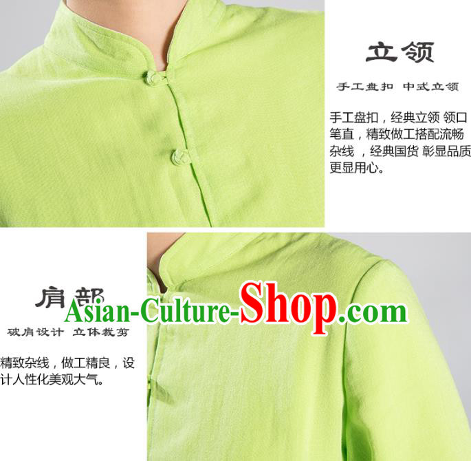 Traditional Chinese Tang Suit Reversible Dust Coat Costumes China Martial Arts Flax Garment White and Green Overcoat for Women