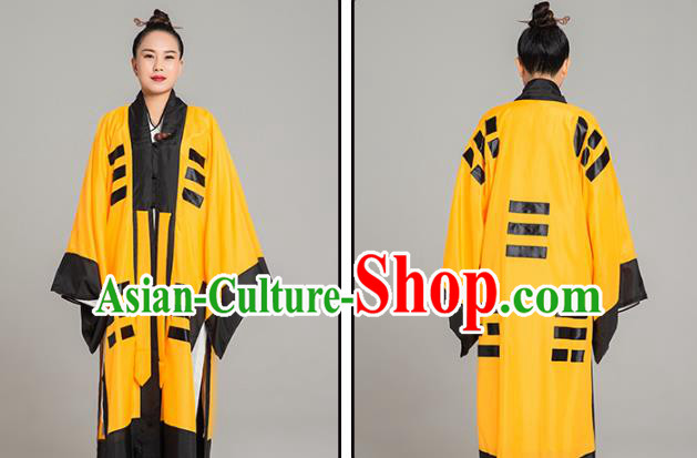 Asian Chinese Traditional Taoist Nun Yellow Tussah Silk Priest Frock Martial Arts Costumes China Kung Fu Garment Eight Diagrams Gown for Women