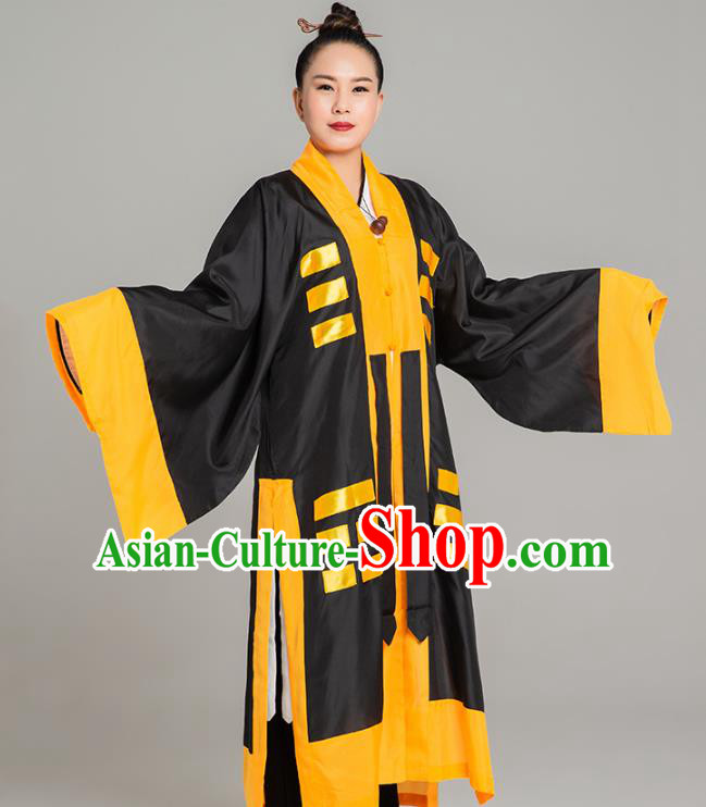 Asian Chinese Traditional Taoist Nun Black Tussah Silk Priest Frock Martial Arts Costumes China Kung Fu Garment Eight Diagrams Gown for Women