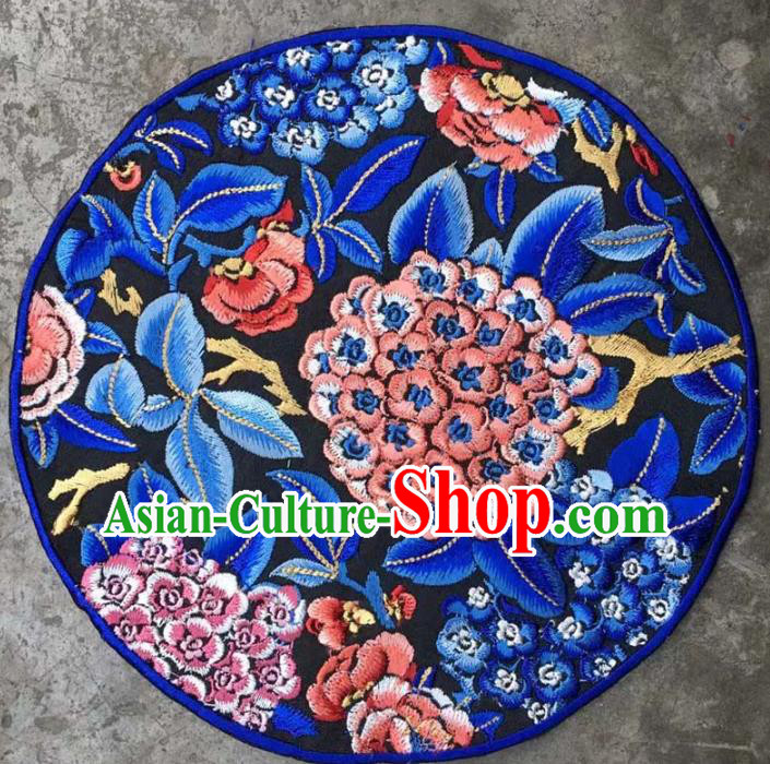 Chinese Traditional Embroidered Hydrangea Round Patch Decoration Embroidery Applique Craft Embroidered Clothing Accessories