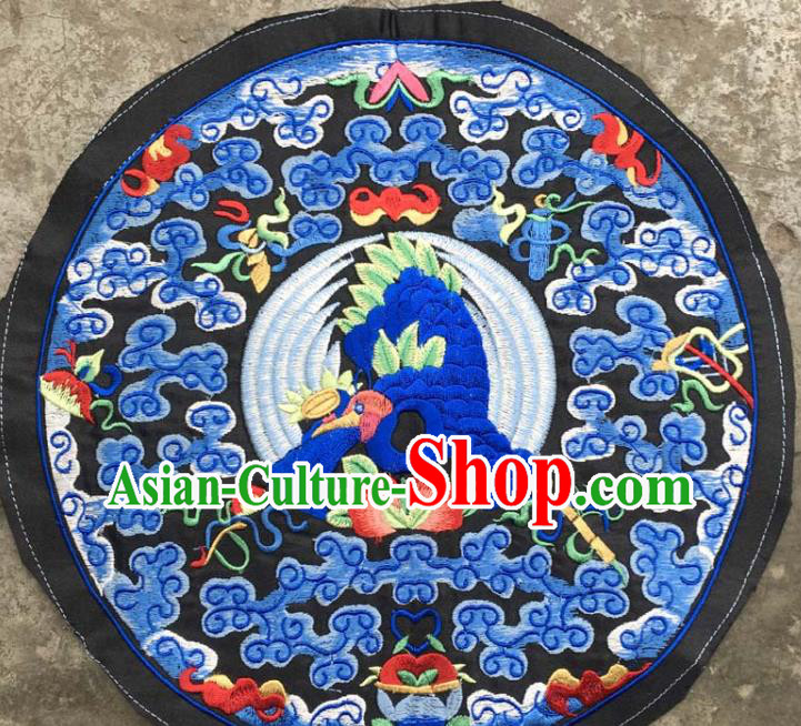 Chinese Traditional Embroidered Blue Clouds Birds Patch Decoration Embroidery Applique Craft Embroidered Round Accessories